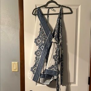 Floral Blue and White wrap romper